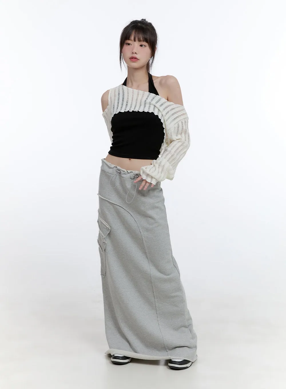 Asymmetrical Sheer Off-Shoulder Crop Top CG413