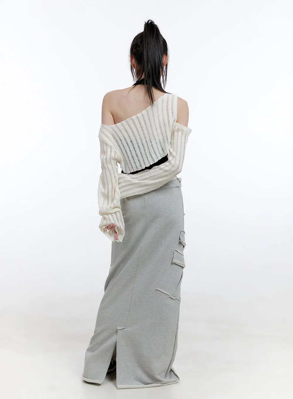 Asymmetrical Sheer Off-Shoulder Crop Top CG413