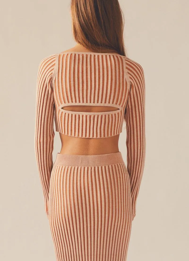 Aubrey Two-Tone Rib Top - Terracotta