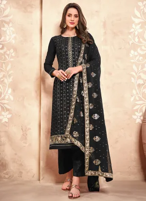 Black Golden Chikankari Embroidered Pant Style Suit