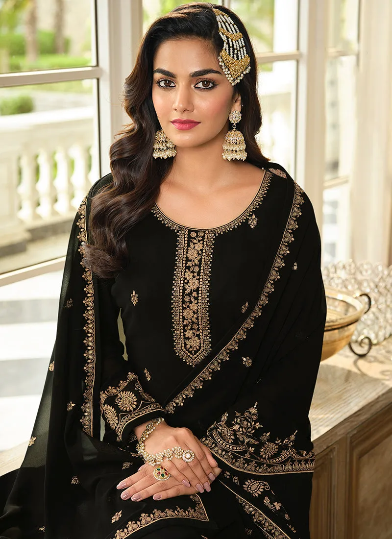 Black Sequence Embroidery Festive Gharara Style Suit