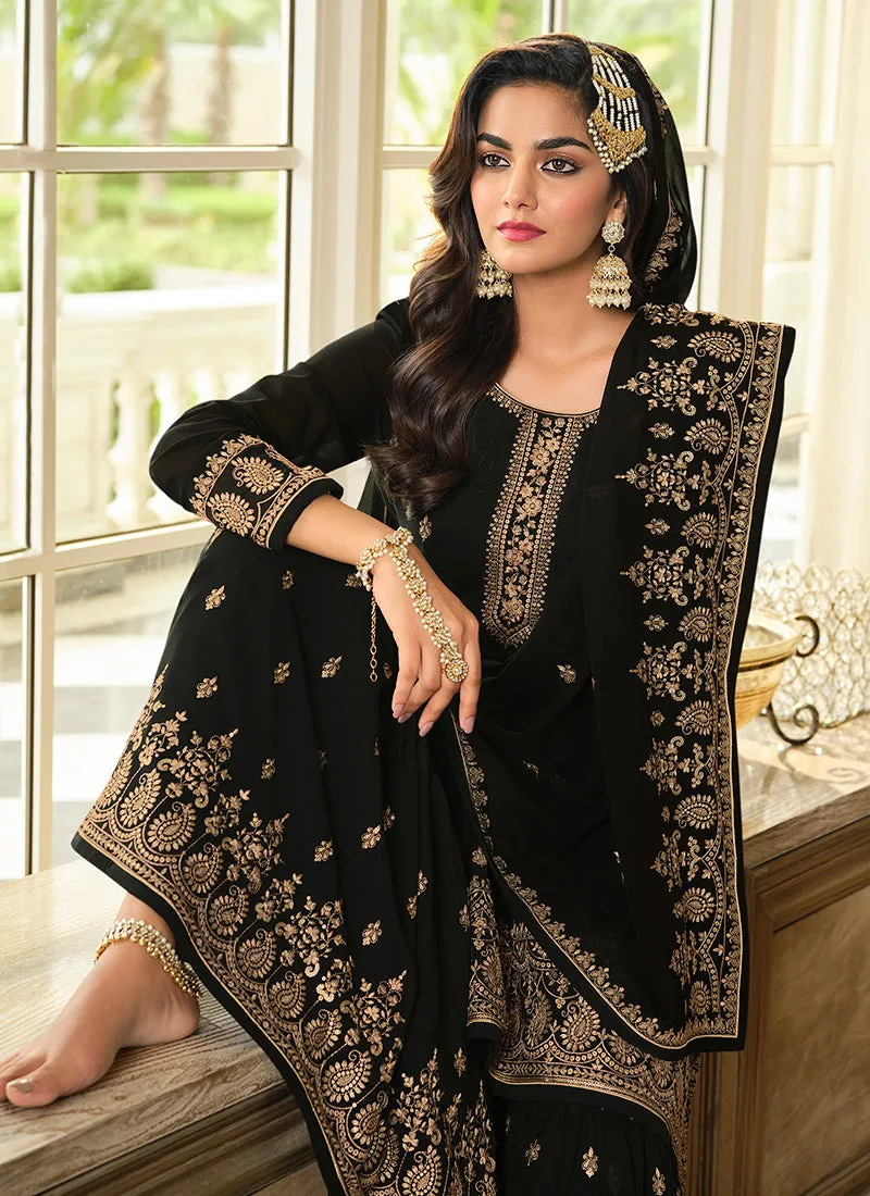 Black Sequence Embroidery Festive Gharara Style Suit