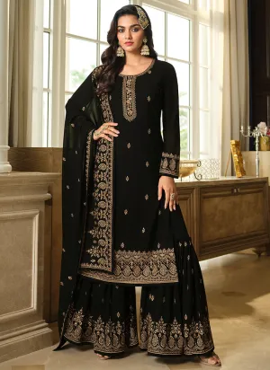 Black Sequence Embroidery Festive Gharara Style Suit