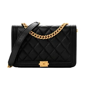 Chanel Boy Quilted Black Caviar Leather Wallet on Chain Crossbody Bag