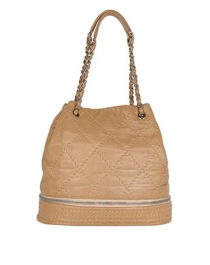 Chanel CC Wild Stitch Brown Leather Bucket Bag