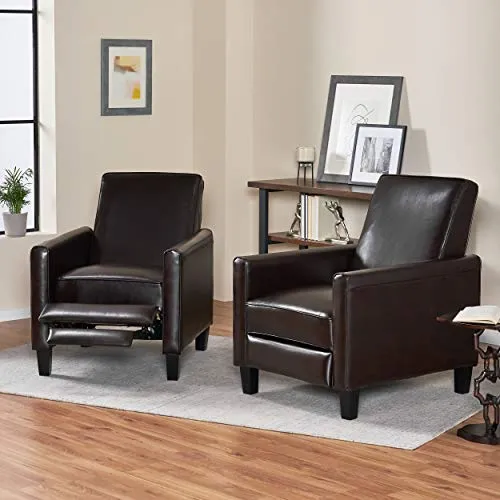 Christopher Knight Home Marshal Contemporary Bonded Leather Recliner (Set of 2), Brown and Dark Brown