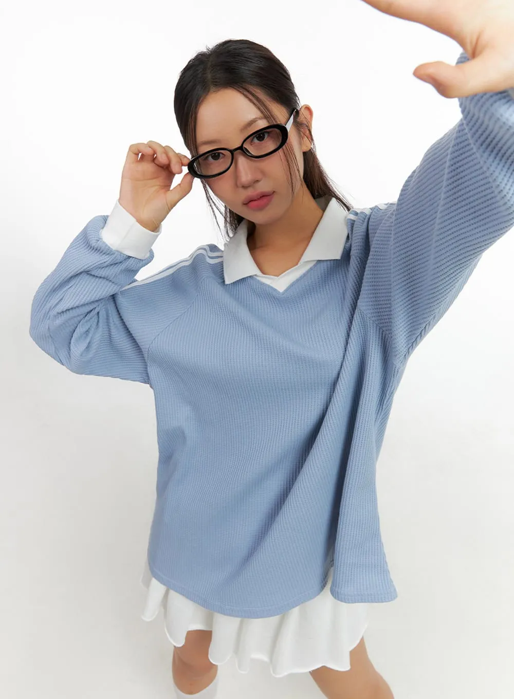 Collared Stripe Long Sleeve Top IS402