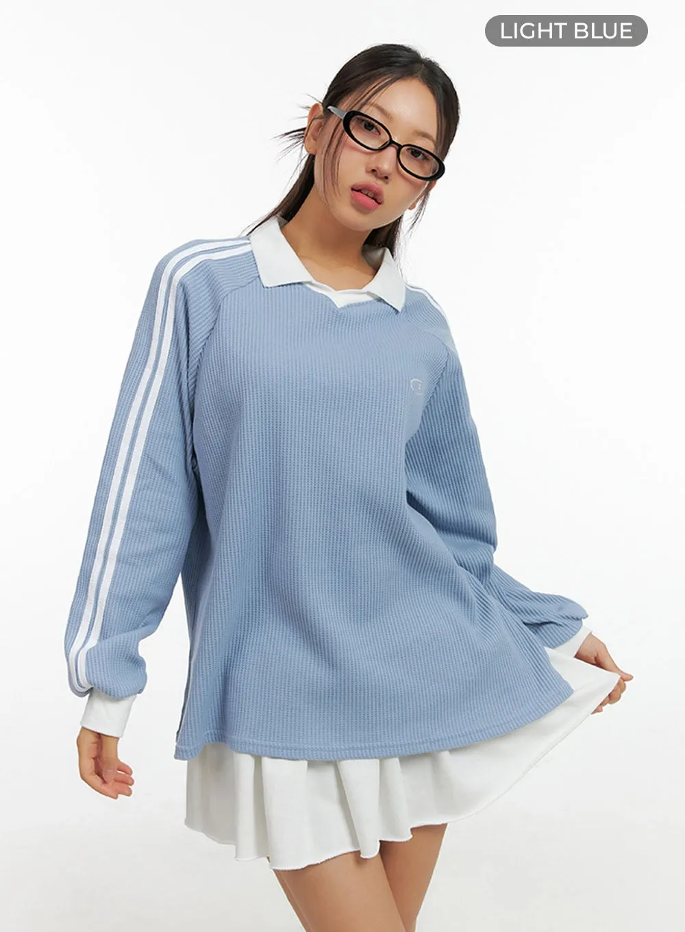 Collared Stripe Long Sleeve Top IS402