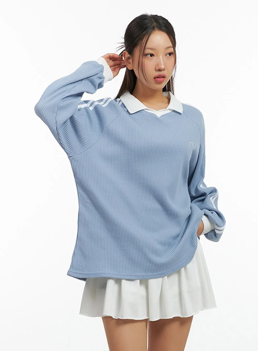 Collared Stripe Long Sleeve Top IS402