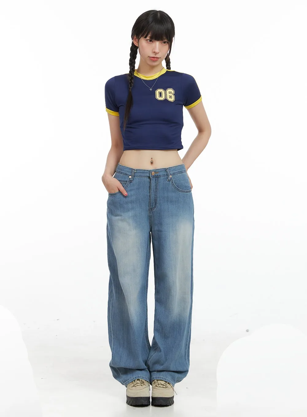 Color Contrast Lettering Crop Top CG409