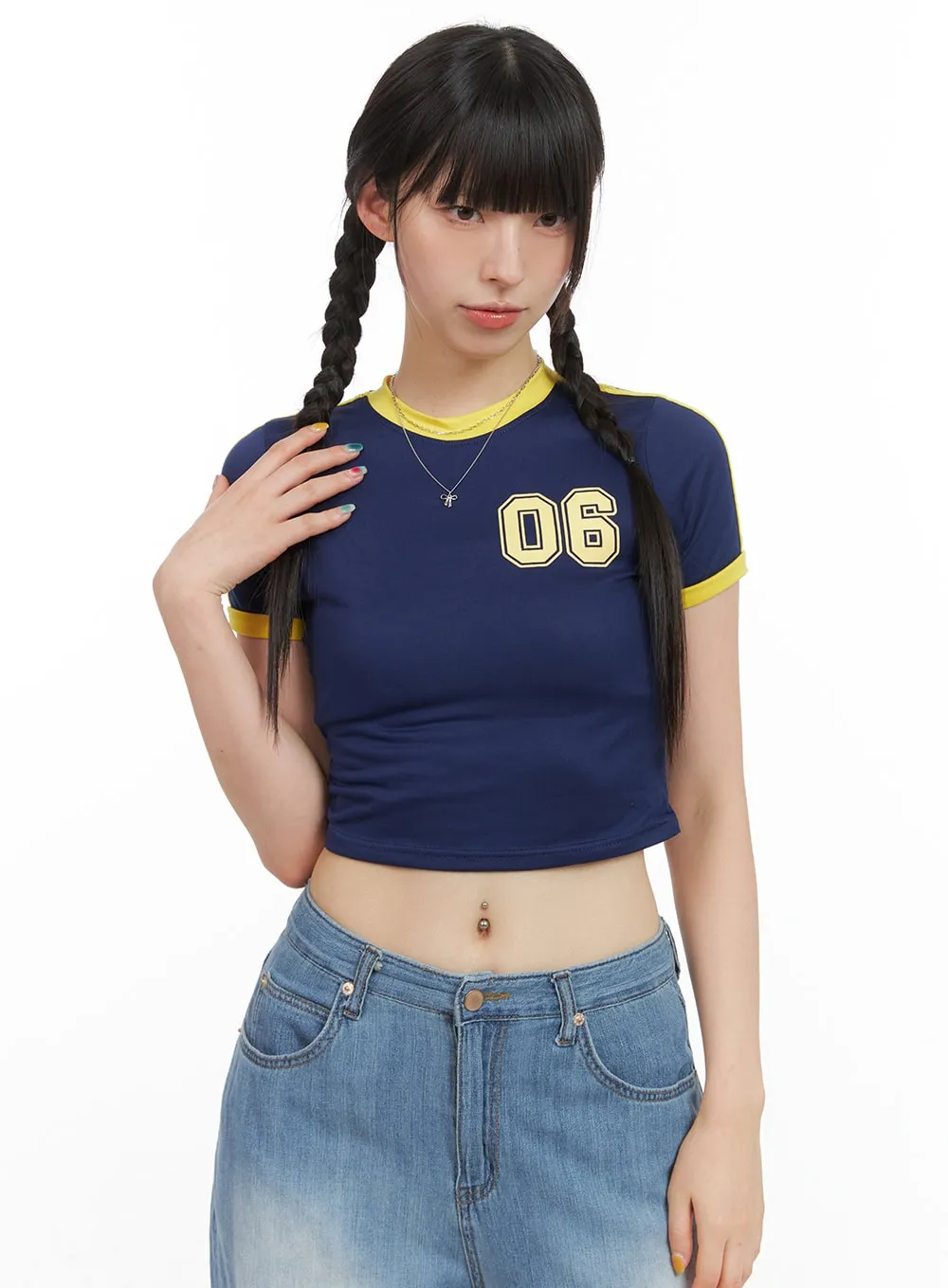 Color Contrast Lettering Crop Top CG409