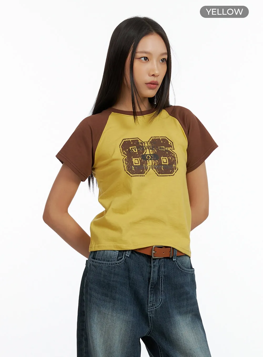 Contrasting Cotton Graphic Raglan Tee IL409