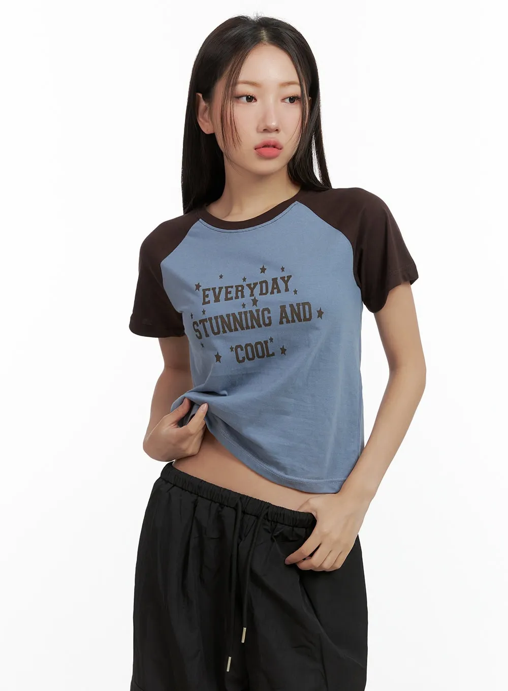 Cotton Lettering Raglan Crop Top CL418