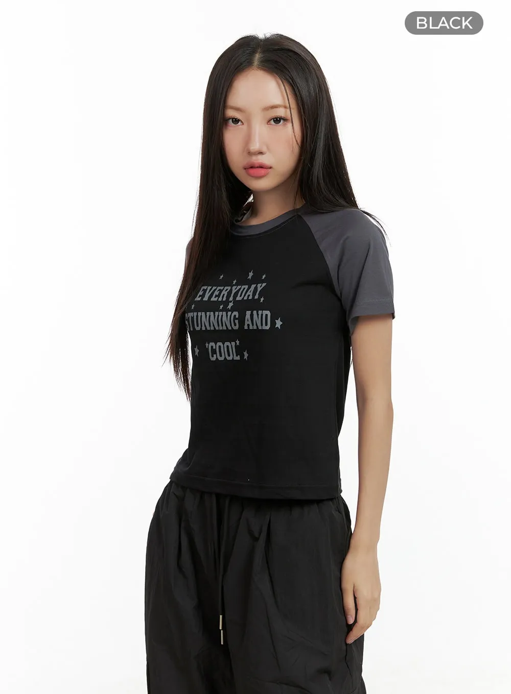 Cotton Lettering Raglan Crop Top CL418