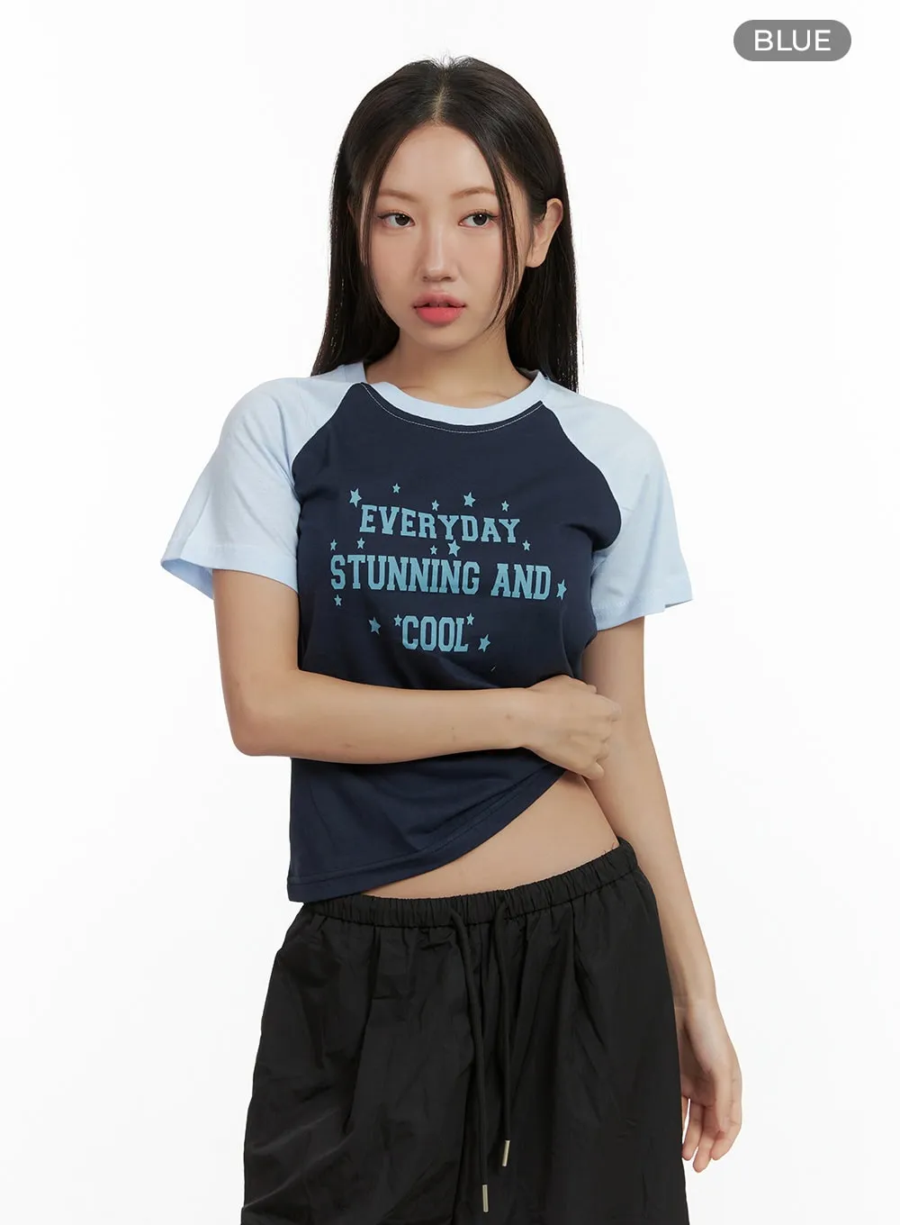 Cotton Lettering Raglan Crop Top CL418