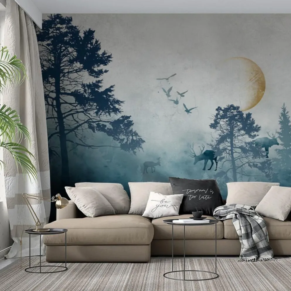 Custom Wallpaper Mural Nordic Abstract Elk in the Woods (㎡)