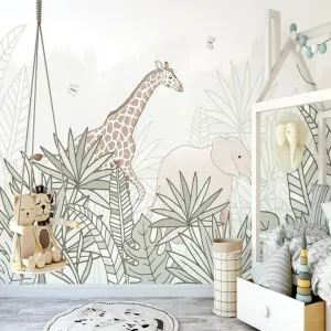 Custom Wallpaper Mural Nordic Style Rainforest Animals (㎡)