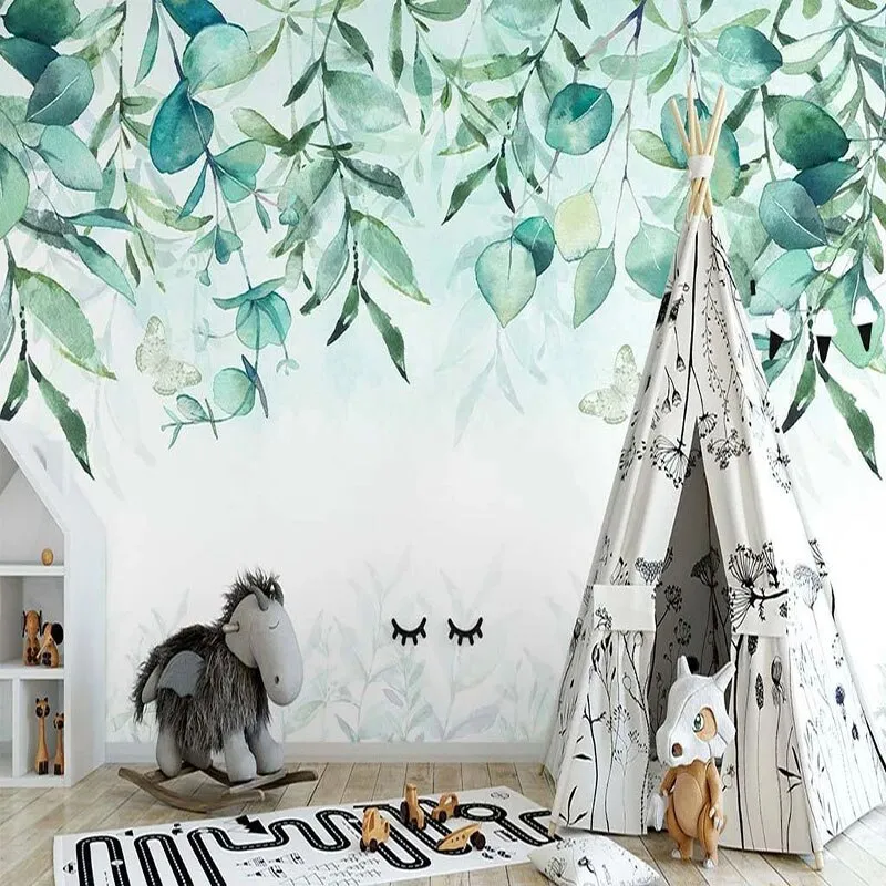 Custom Wallpaper Mural Tree Vine Green Leaf Butterfly (㎡)