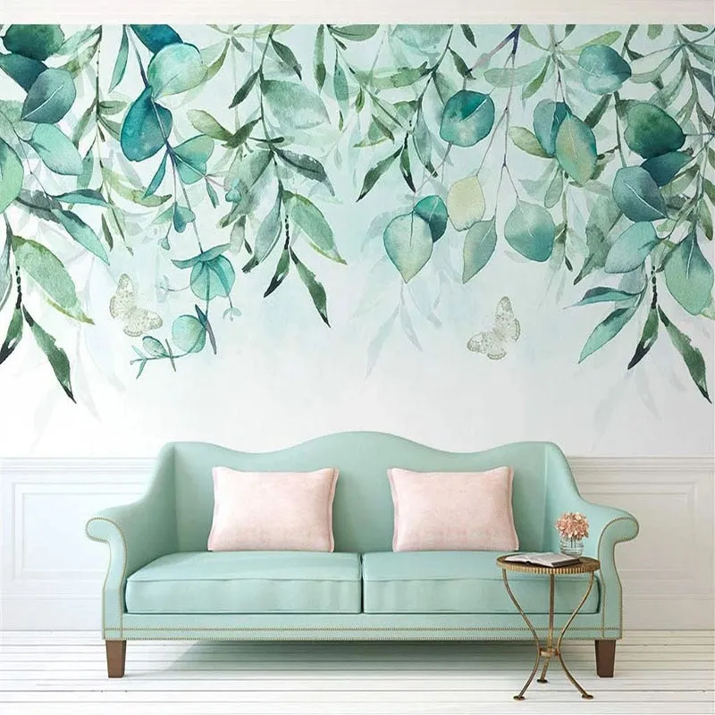 Custom Wallpaper Mural Tree Vine Green Leaf Butterfly (㎡)