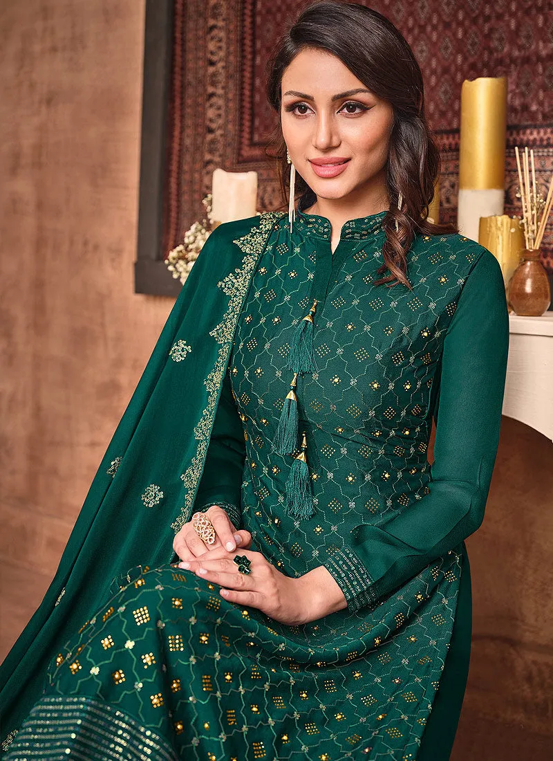 Dark Green Sequence Embroidered Gharara Suit