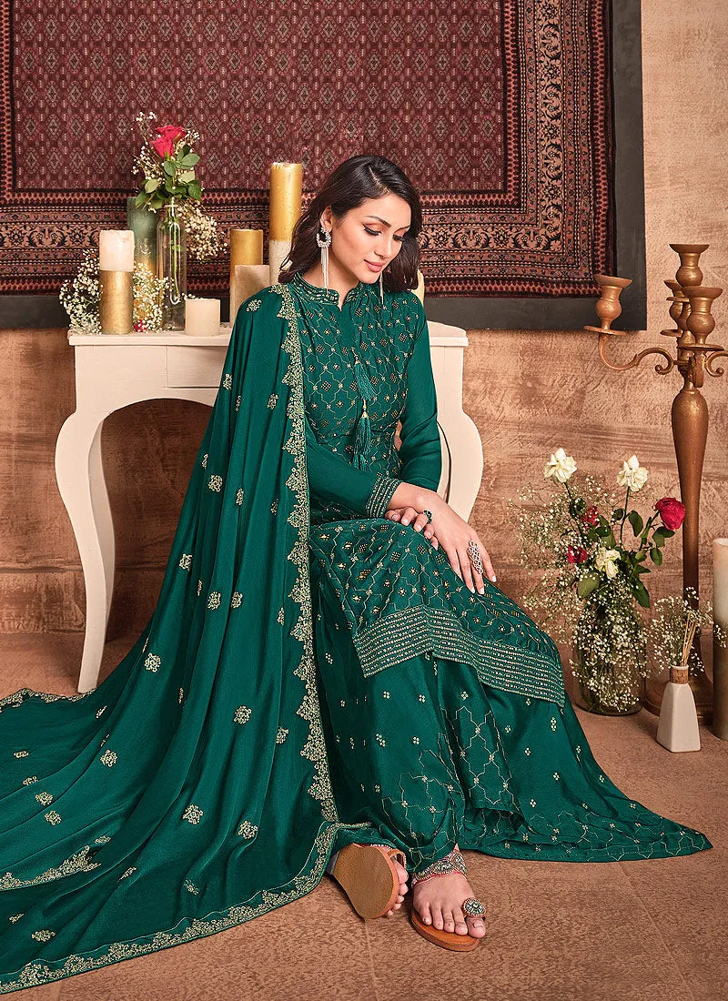 Dark Green Sequence Embroidered Gharara Suit