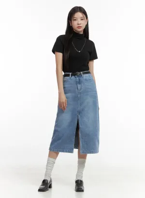 Denim Slit Midi Skirt OO416