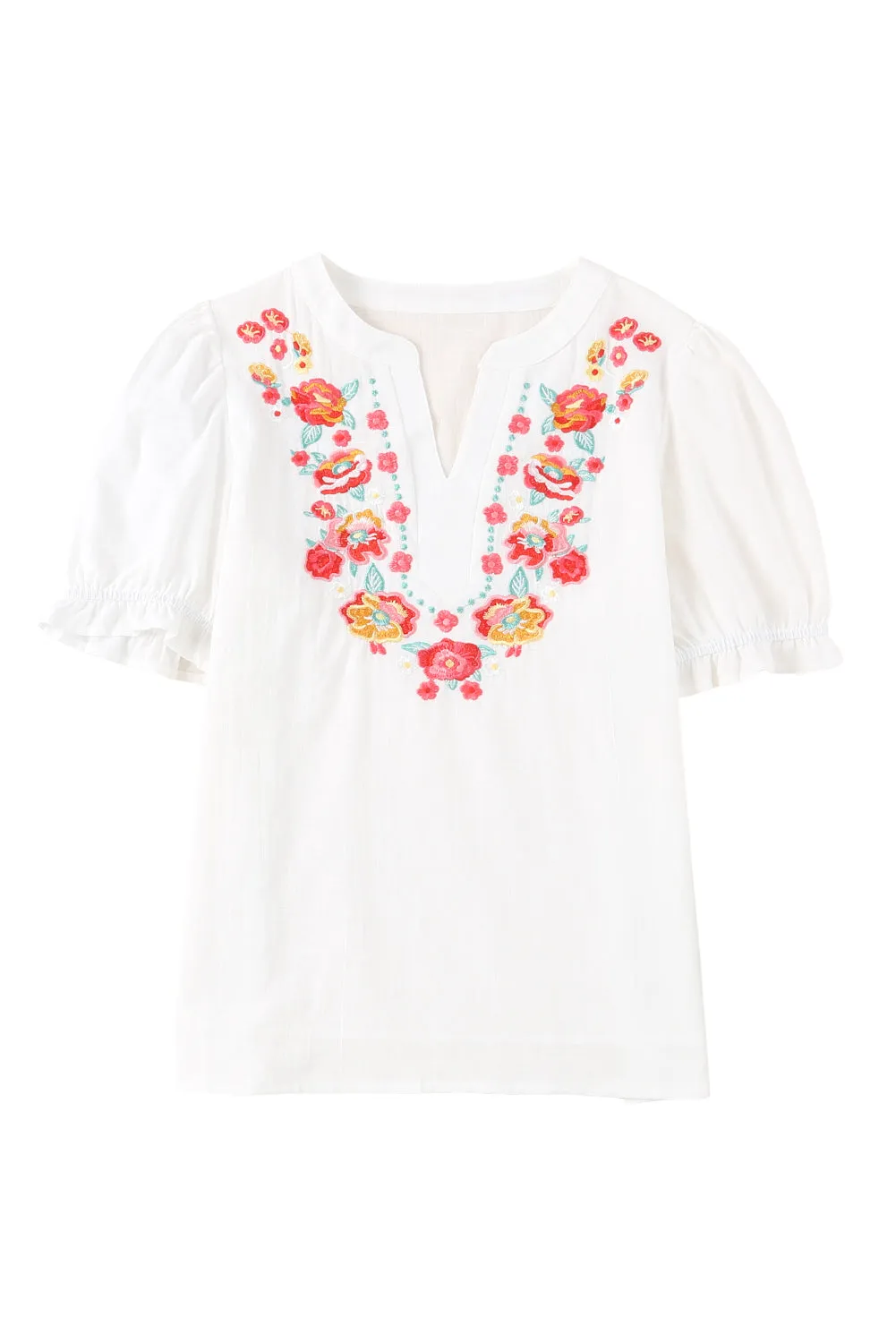 Embroidered Flowers Vacation Top