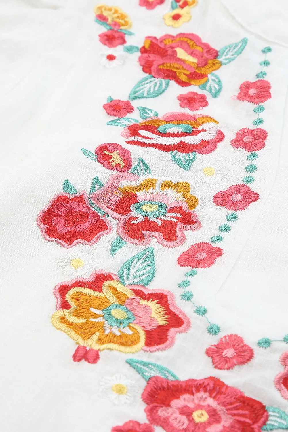 Embroidered Flowers Vacation Top