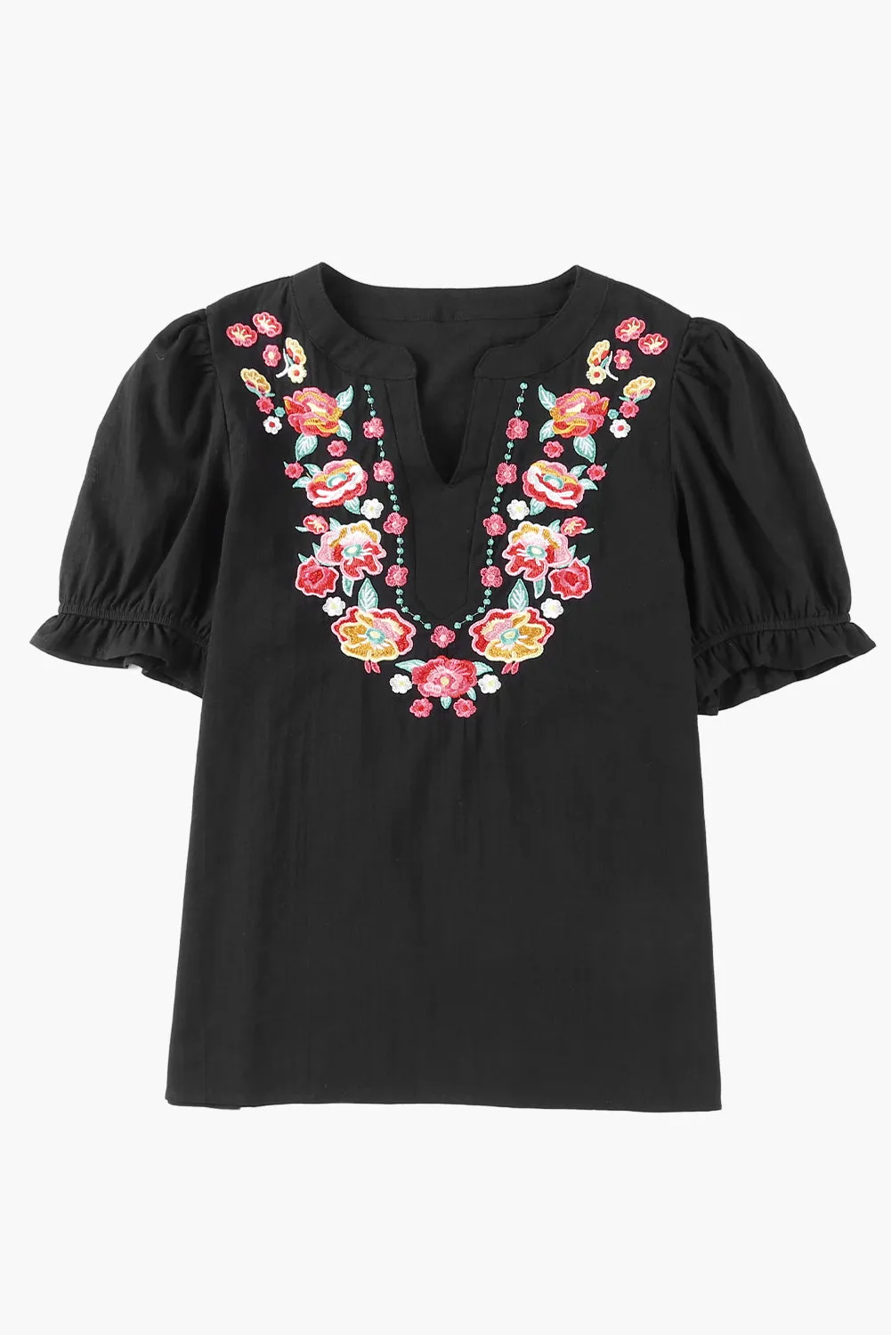 Embroidered Flowers Vacation Top