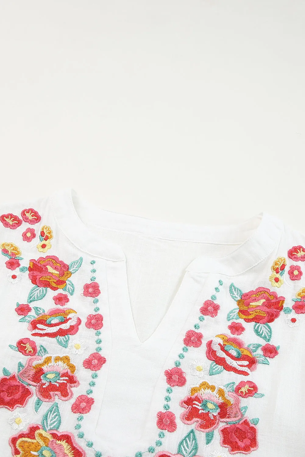 Embroidered Flowers Vacation Top