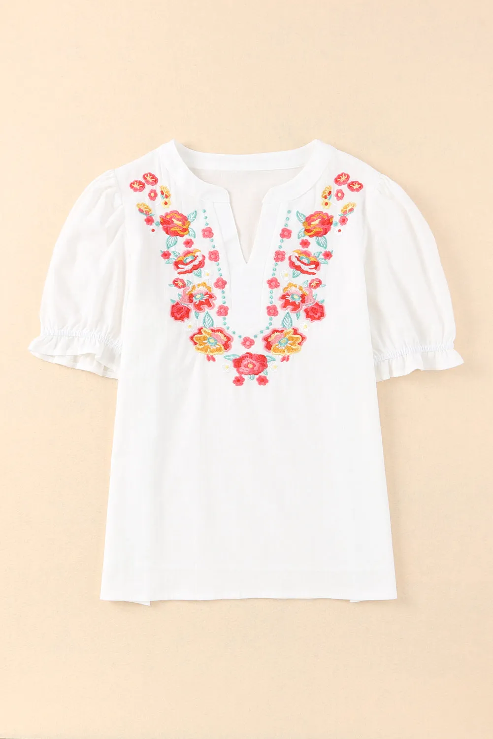 Embroidered Flowers Vacation Top