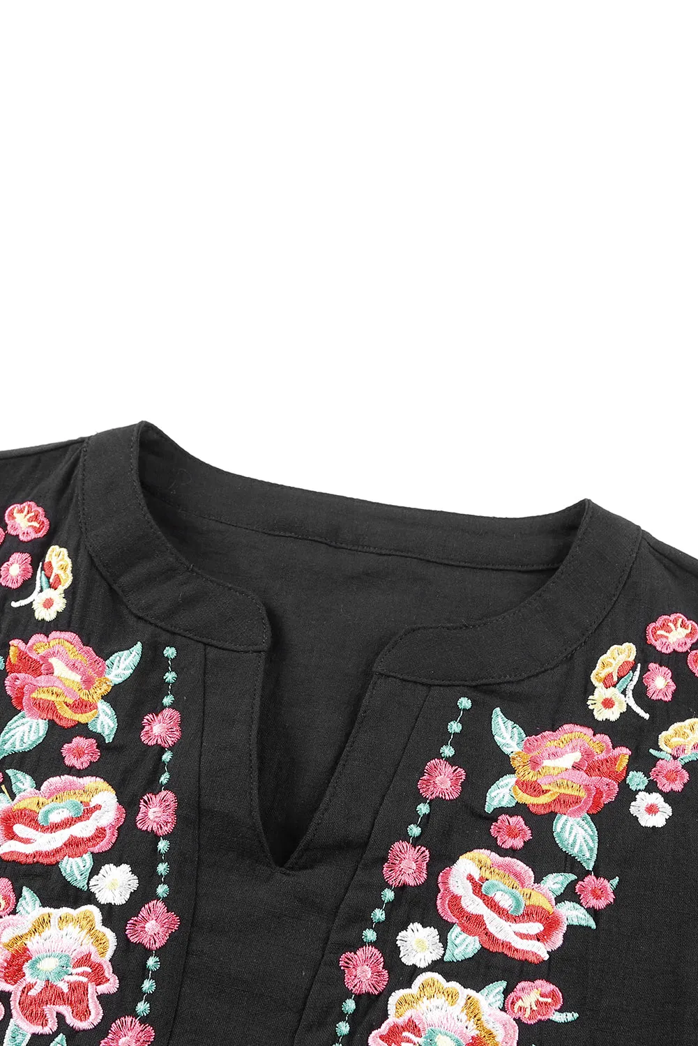 Embroidered Flowers Vacation Top