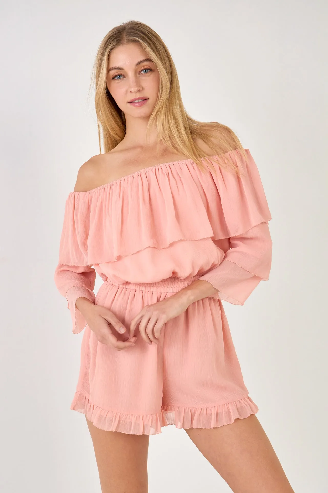 Endless Rose - Off-shouldered Romper with Stitch Detail