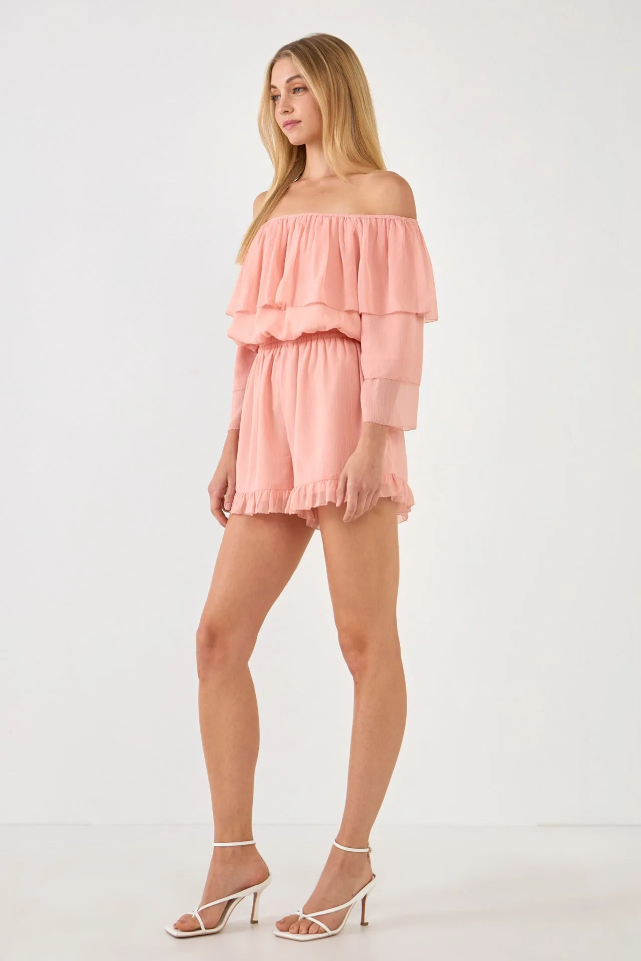 Endless Rose - Off-shouldered Romper with Stitch Detail