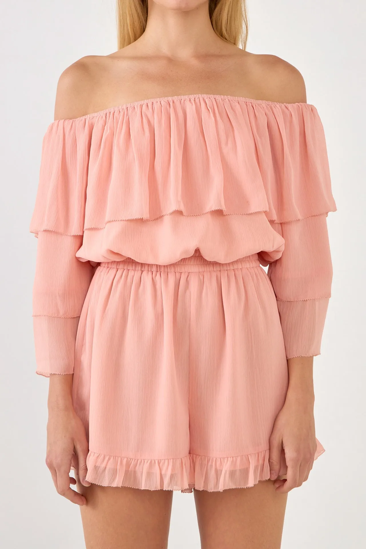 Endless Rose - Off-shouldered Romper with Stitch Detail