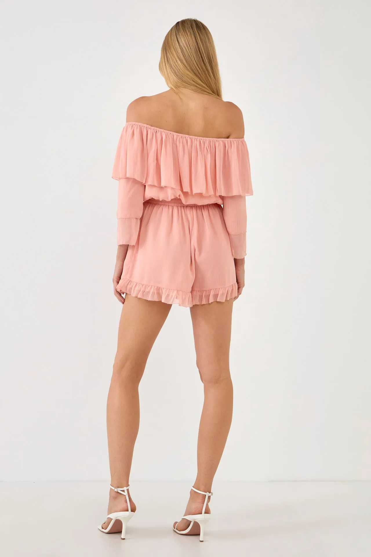 Endless Rose - Off-shouldered Romper with Stitch Detail