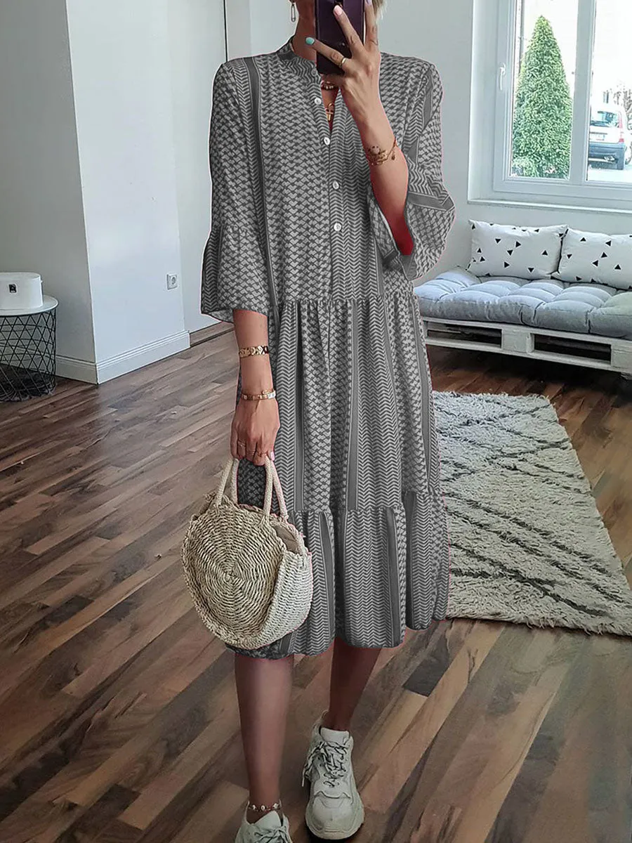 Ethnic Style Long Sleeve Zigzag Maxi Dress