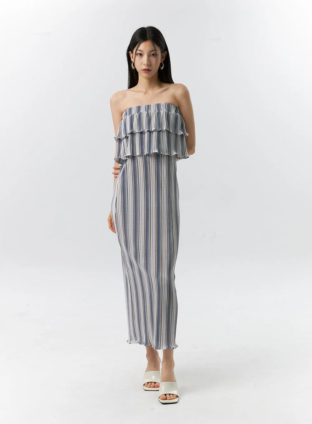 Frill Stripe Maxi Dress IL326