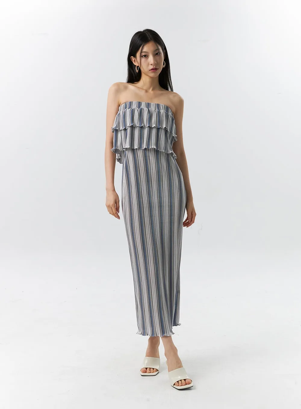 Frill Stripe Maxi Dress IL326