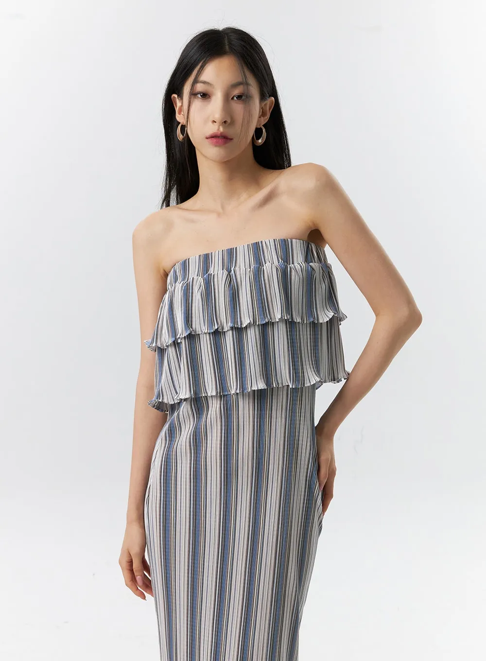 Frill Stripe Maxi Dress IL326