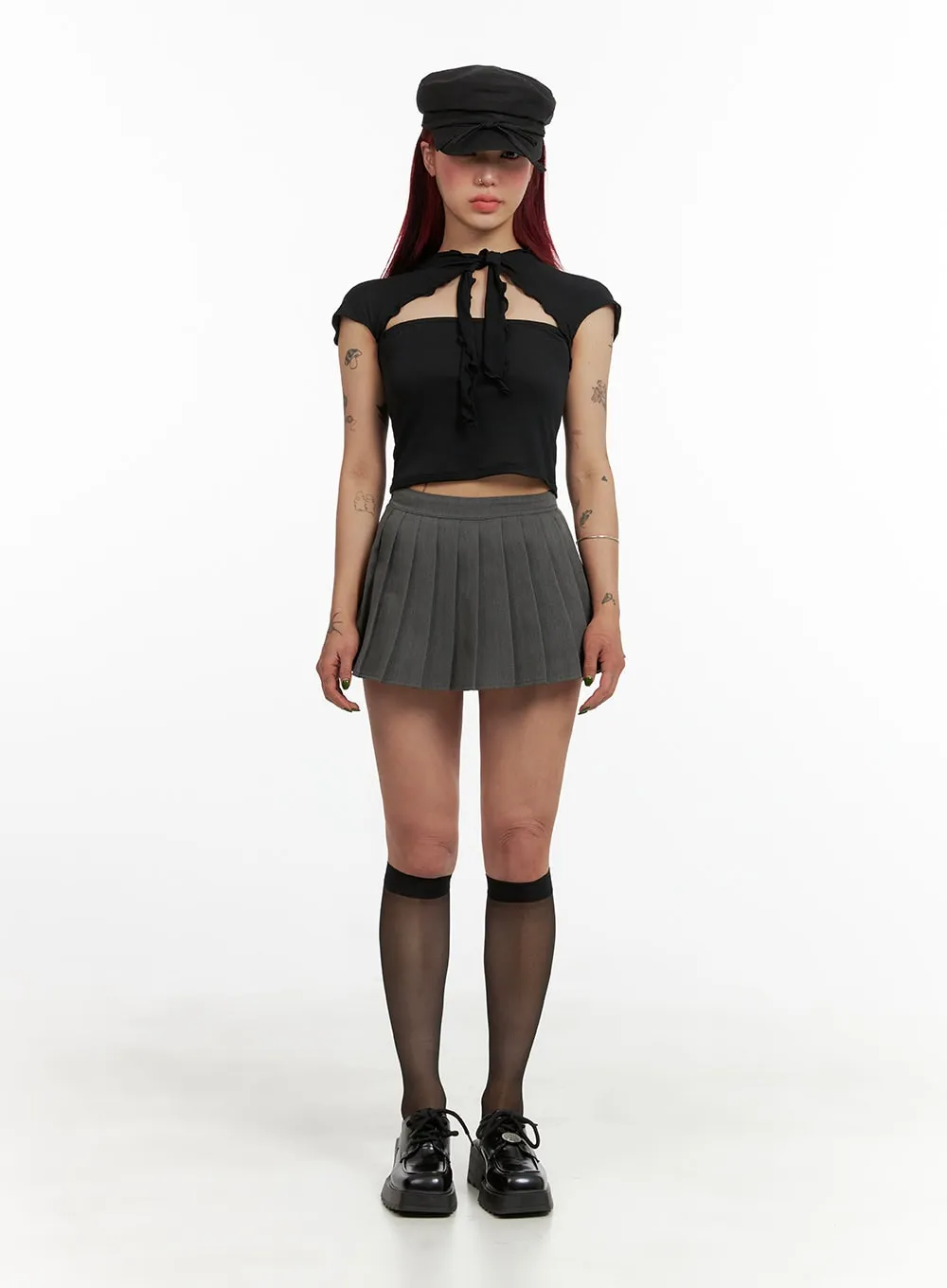 Frill Tie Neck Cut-Out Crop Top CY429