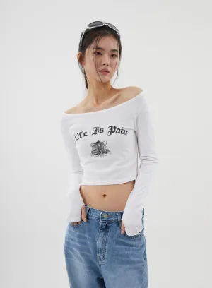 Graphic Off-Shoulder Warmer Cropped Top CJ310