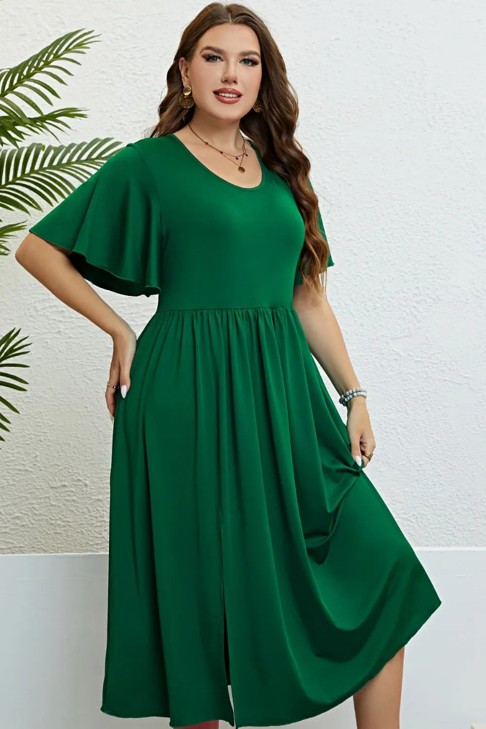 Green Plus Size Midi Resort Dress