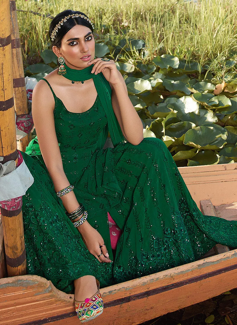 Green Sequence Embroidered Gharara Suit