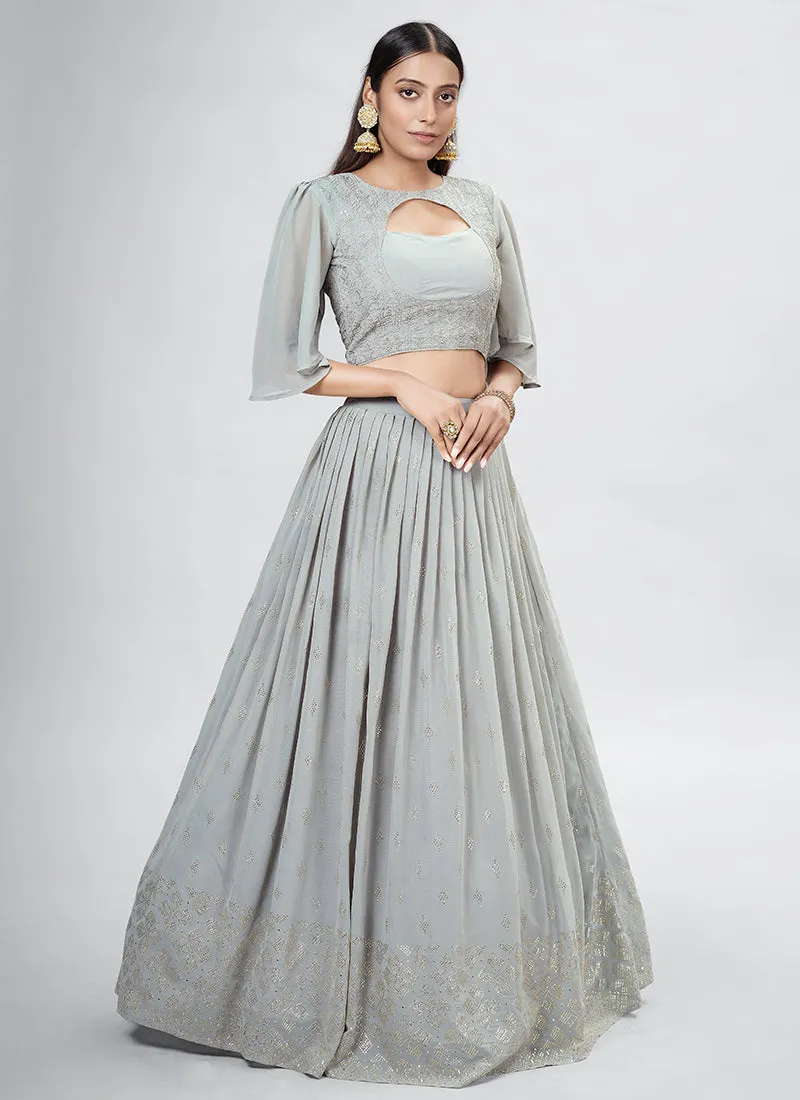 Grey Embroidery Festive Lehenga Choli