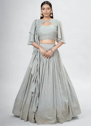 Grey Embroidery Festive Lehenga Choli