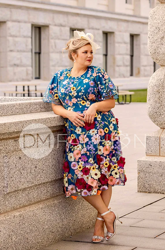 Lillian Duchess Teal Floral Dress - DM Exclusive