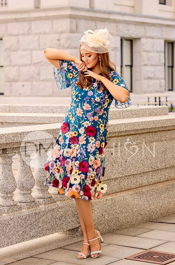 Lillian Duchess Teal Floral Dress - DM Exclusive