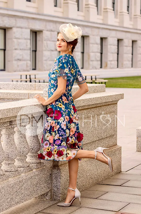 Lillian Duchess Teal Floral Dress - DM Exclusive