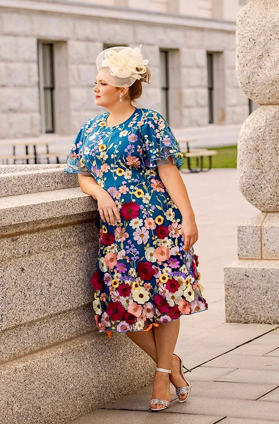 Lillian Duchess Teal Floral Dress - DM Exclusive